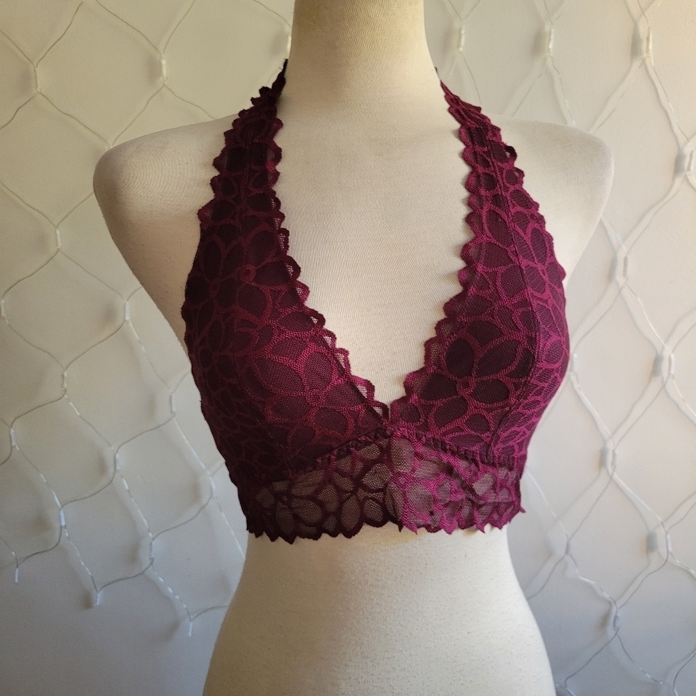 Victoria's Secret Lace Halter Bralette / Plum Color / Small Petite